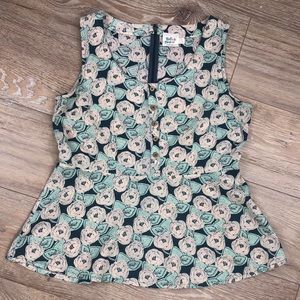 Peplum mint & cream floral print tank Mata Traders